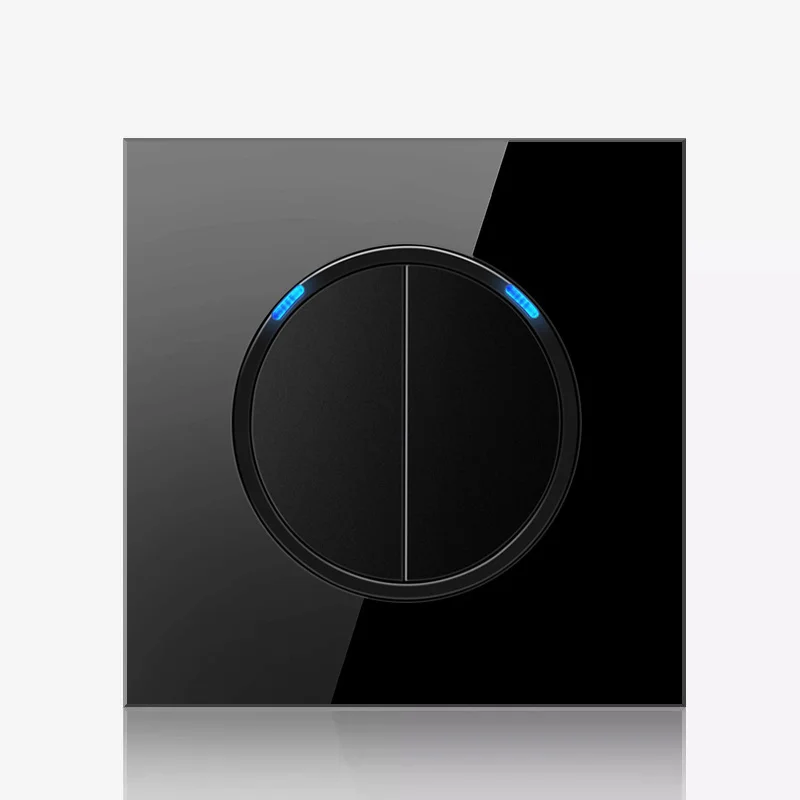 5pcs-random-on-off-led-indicator-wall-light-switch-2-gang-2-way-pass-switch-glass-panel-16a-max-current-250v-push-button-switch