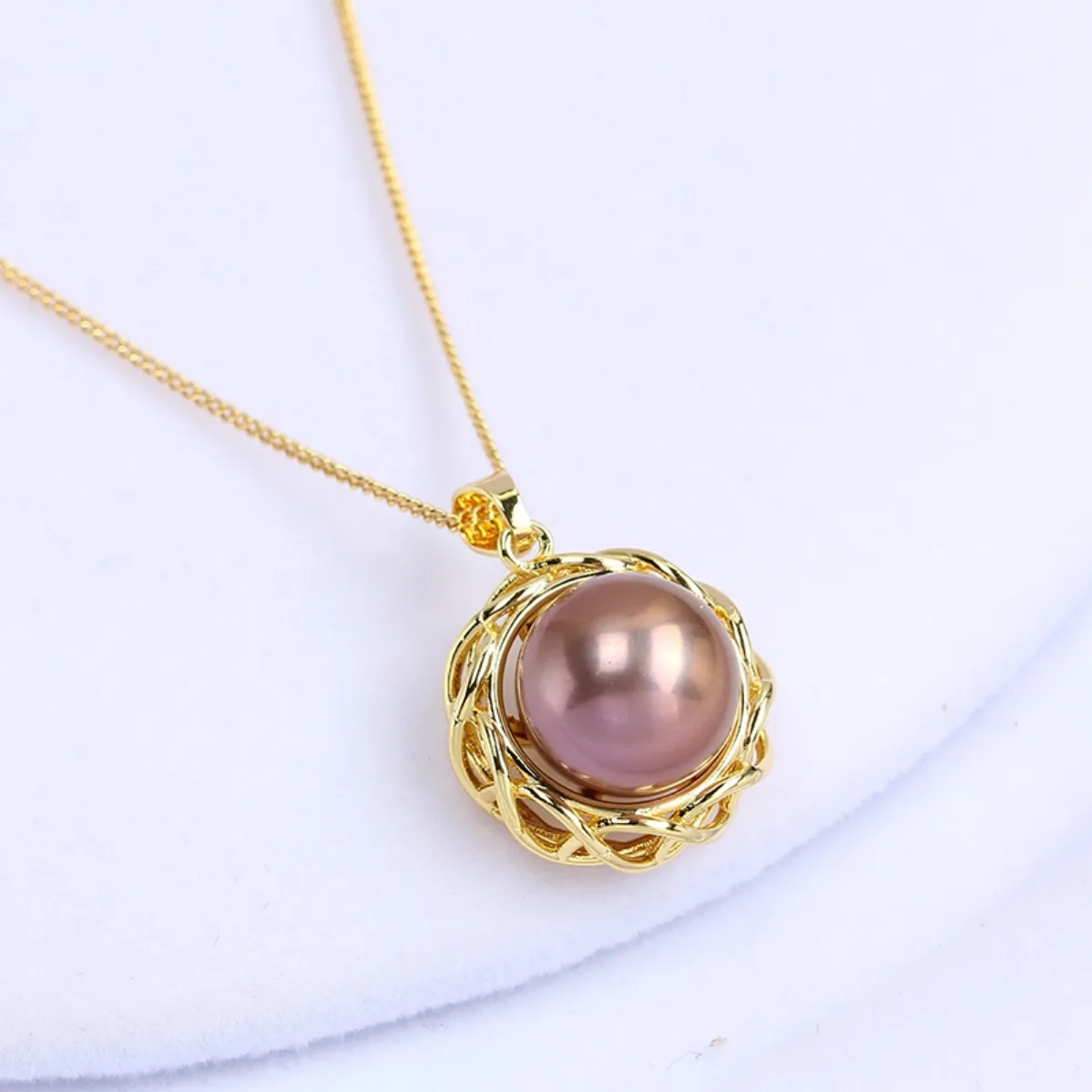 Brass 14K Gold Plated Hollow Round Pearl Pendant Blank Setting, Good Color Retention DIY Necklace Accessories For Women