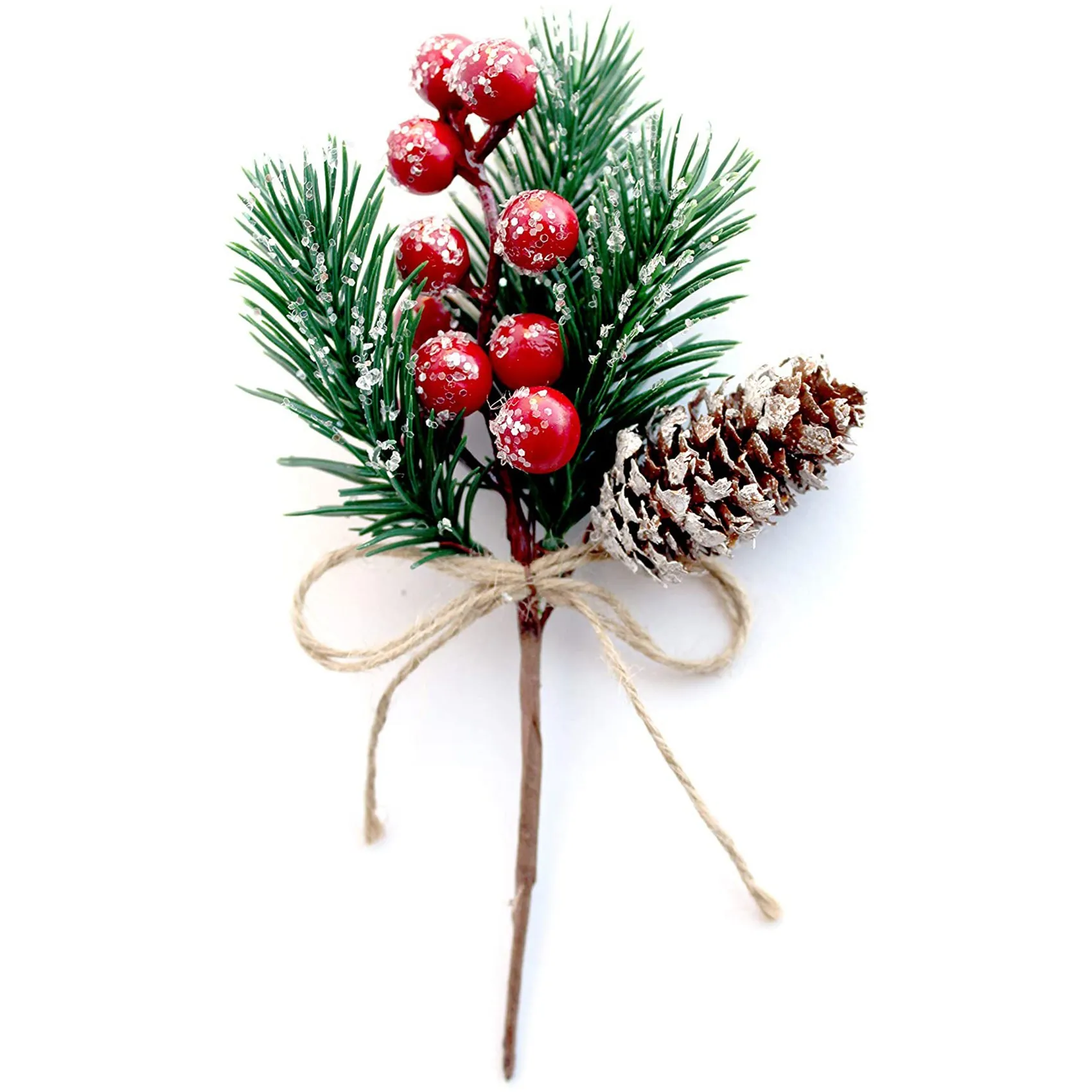 

Red Berry Stems Pine Branches Evergreen Christmas Berries Decor 8 PCS Artificial Pine Cones Branch Craft Wreath Pick