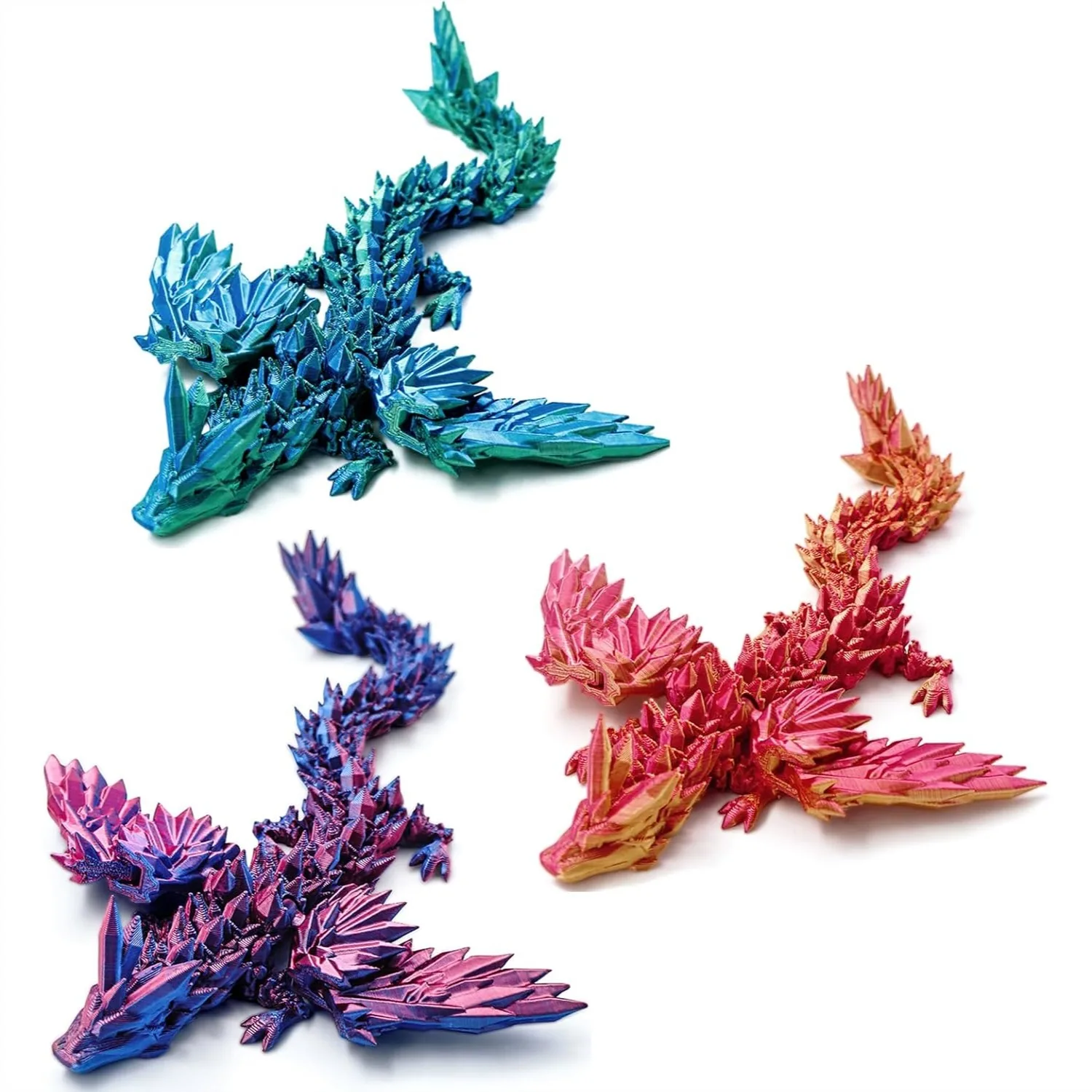 

3D Printed Dragon with Wings 9" Articulated Joints, 2-Pack Gradient Dragon Figurine for Home Office Desk Decor