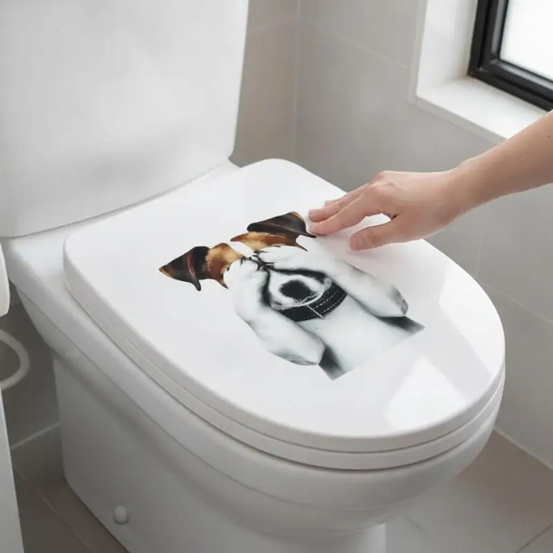Shy Puppy Self-Adhesive Toilet Sticker PVC Dog Wall Decal With Closed Eyes Design Easy Stick Animal Theme Decoration