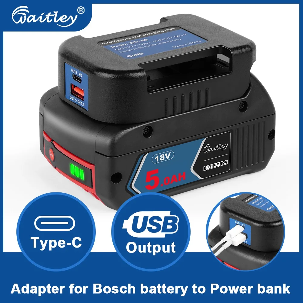 Adapter kompatybilny z baterią BOSCH 18V z podwójne wyjście konwertowaniem na bank zasilający szybko ładujący się przenośny konwerter baterii w