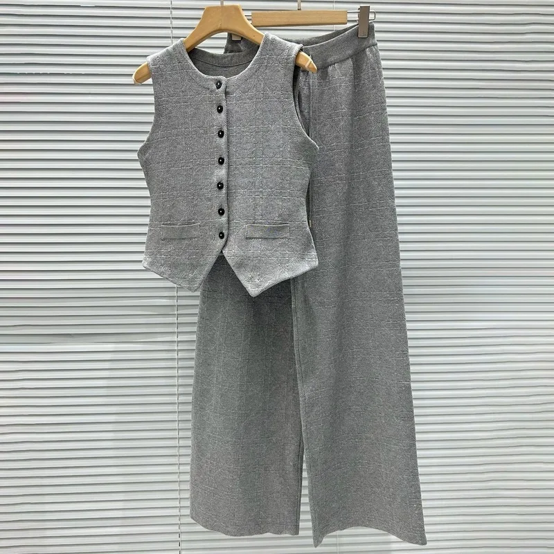 CHUJIE 2025 Herbst Neues französisches elegantes, stilvolles und temperamentvolles, schmal geschnittenes Weste + lässiges Hosen-Set mit Kordelzug