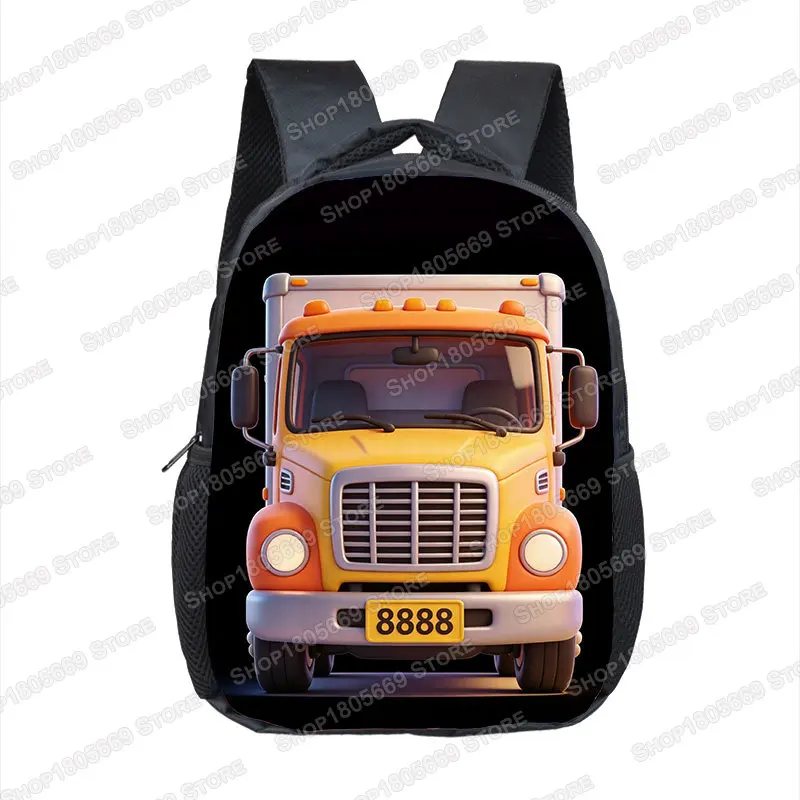 12 Inches Cartoon School Bus Ambulance Print Backpack for  2-4 Years Old Police Car Truck Kindergarten Toddler School Bags