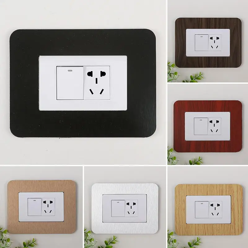 1PC Modern Light Switch Sticker Decorative Protective Cover Aluminum Socket Frame Cover Home Living Room Decor