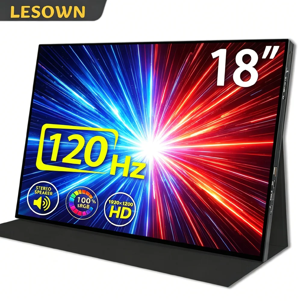 

LESOWN 18 Inch 2K Portable Monitor LCD Display Driver-free External Screen with Speakers for Laptop