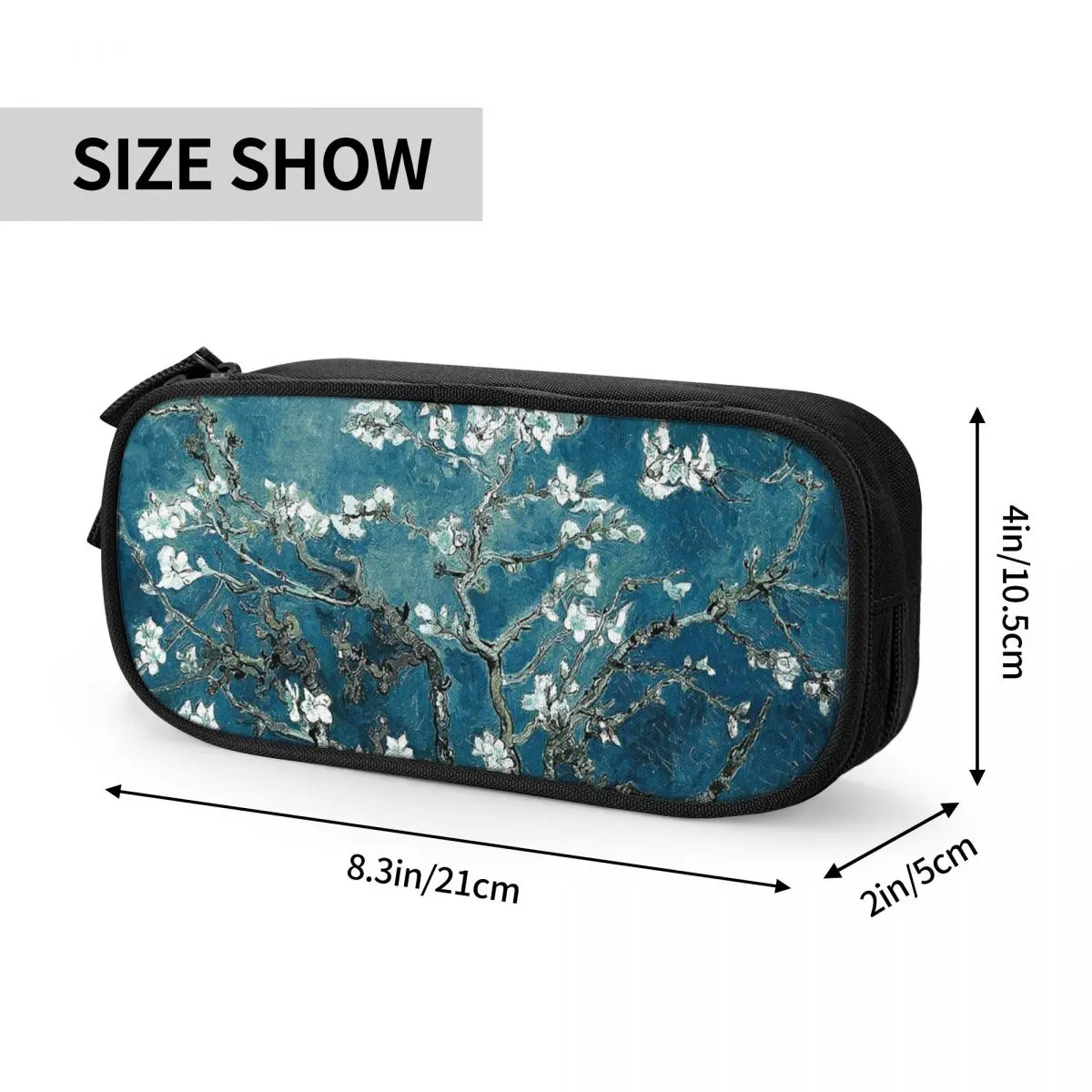 Vincent Van Gogh Almond Blossoms Dark Teal Pencil Case Pencilcases Pen Box Large Storage Bags School Supplies Gifts Stationery