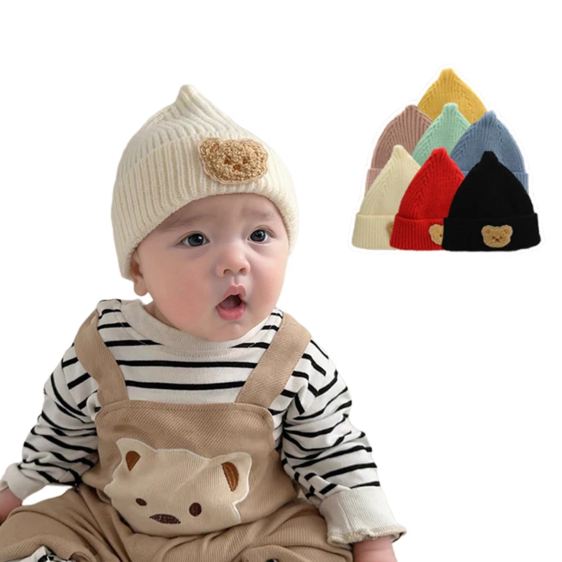 Korean Cartoon Infant Newborn Knitted Caps Winter Warm Embroidered Children Baby Woolen Warm Crochet Beanie Bonnet