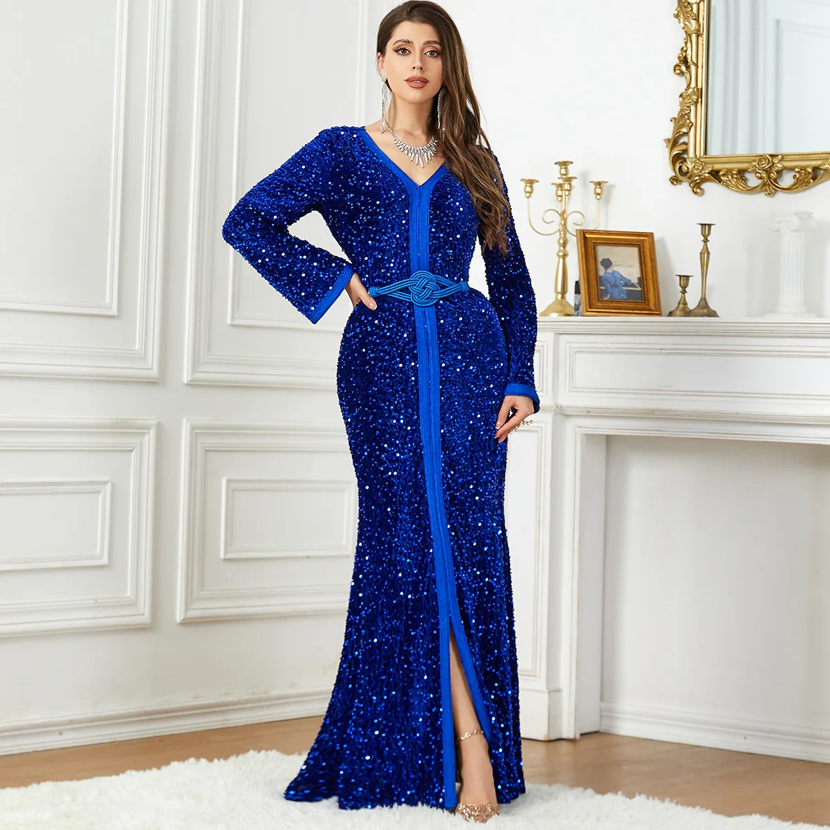 2024 New Design Islamic Clothing Arabic Sequin Dubai Gown Luxury Abaya Elegant Beaded Muslim Evening Dresses