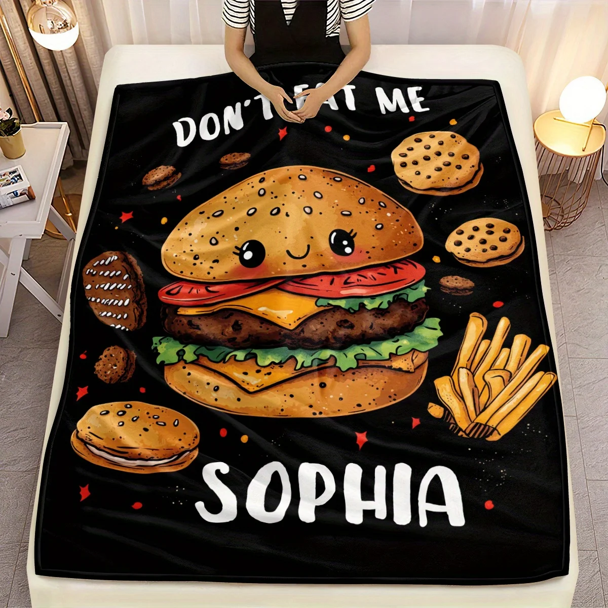 

Customized Name Pack Blanket Lightweight Flannel Blanket with "Don't Eat Me" and "Sofia" Designs, Soft and Warm
