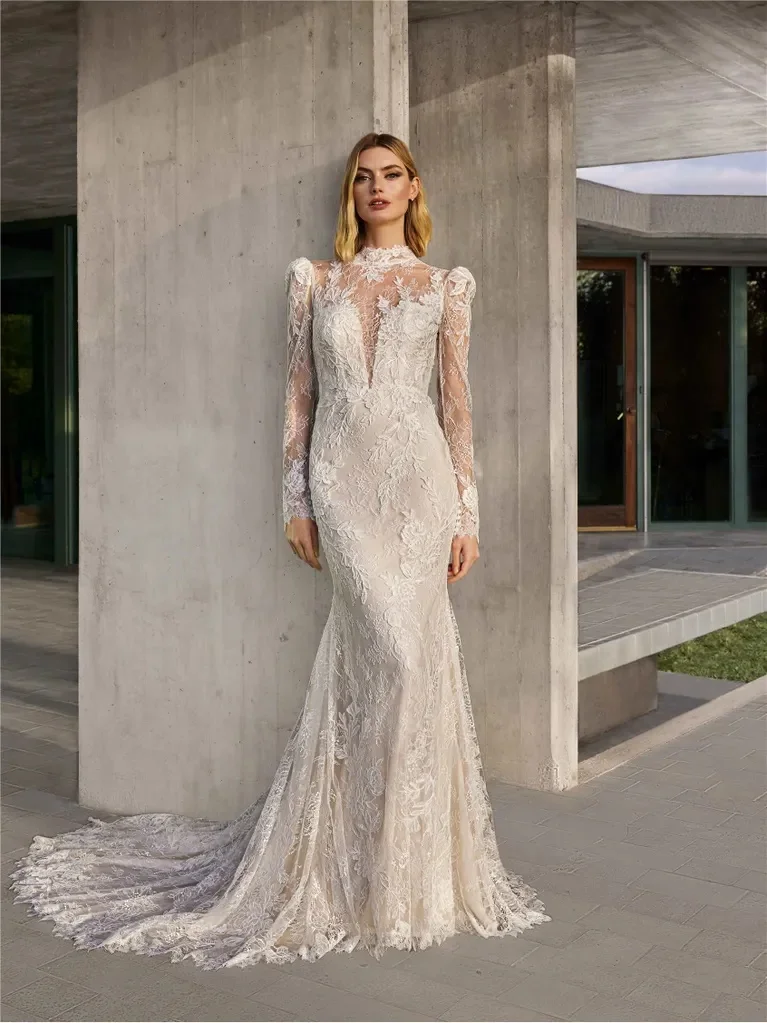 

Lace Wedding Dresses Vestidos De Novia Corte Sirena Vestido Manga Larga Elegante Minimalista Para Boda Civil Bespoke Casamento
