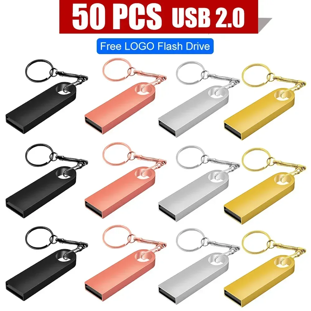 

50PCS Free Custom LOGO USB Flash Drive 4GB 8GB 2.0 High Speed Pen Drive 16GB 32GB 64GB 128GB Pendrive metal usb sticks with key