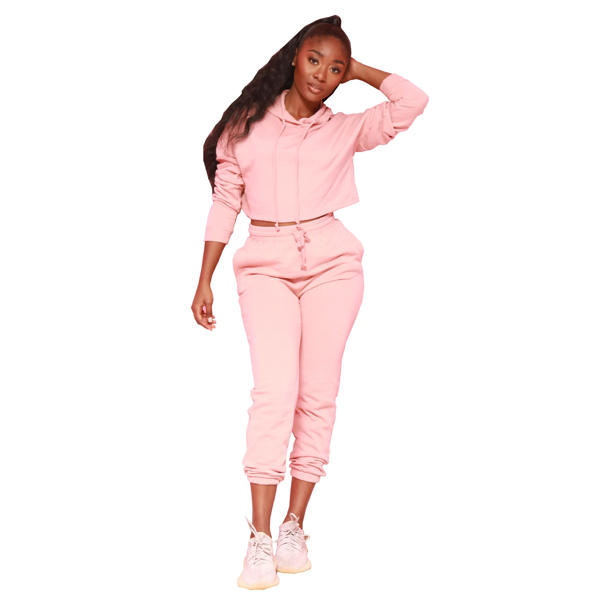 

Two Piece Set Women Clothes Hooded Crop Tops And Pants Suits Autumn New Fashion Solid Casual Sporty Tracksuit Set Outfits 2023