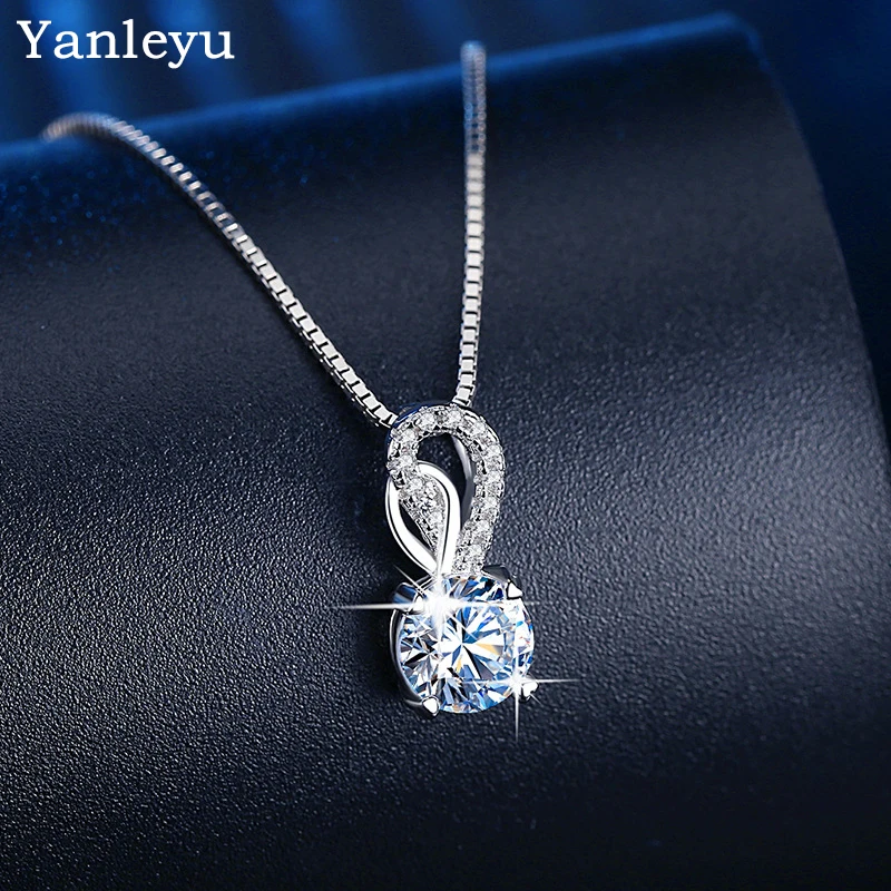 

Yanleyu 925 Sterling Silver 18K White Gold Plated Necklace Versatile Sparkling Zircon Clavicle Chain for Women Wedding Jewelry