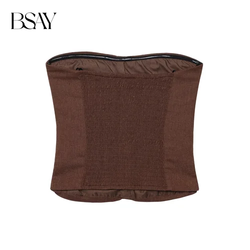 Imagen 2 del producto BSAY Top para Mujer moda verano un solo pecho sin tirantes plisado elástico ajustado corsé chaleco sin mangas Chic señoras Crop Tops Mujer