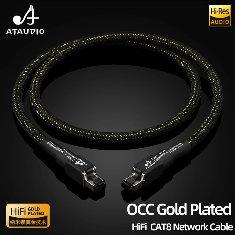 ATAUDIO HiFi Cat 8 Network Cable OCC Gold Plated High Speed 40Gbps 2000MHz Ethernet Cord for Router Laptop
