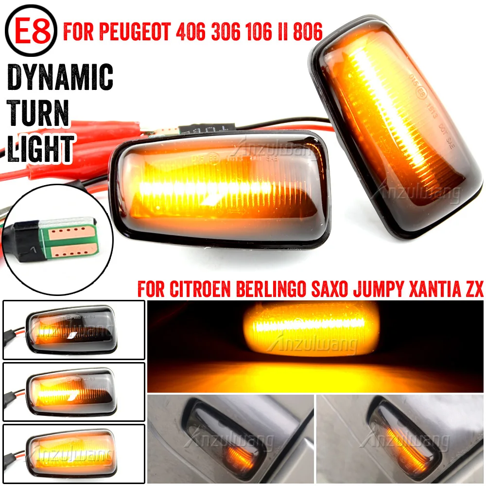 

2x For Peugeot 306 106 406 806 LED Dynamic Turn Signal Side Marker Light For Expert Partner Citroen Berlingo Jumpy Saxo Xantia
