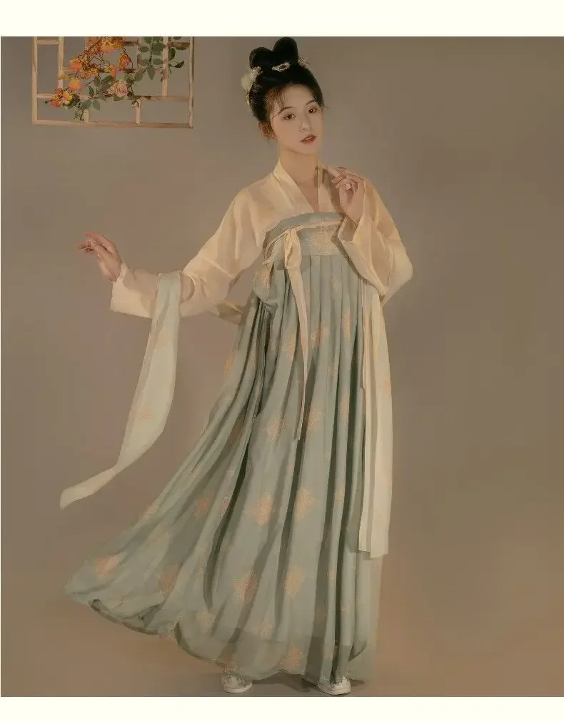 Kostum Cosplay Hanfu Tang tradisional Cina untuk wanita pakaian panggung dansa rakyat gaun Hanfu musim semi musim panas dan musim gugur