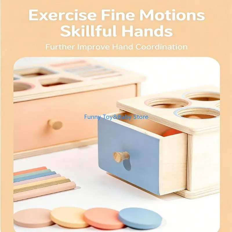 Geometryczne drewniane pudełko do sortowania kolorów. Zabawka edukacyjna dla małych dzieci z drewna C90B