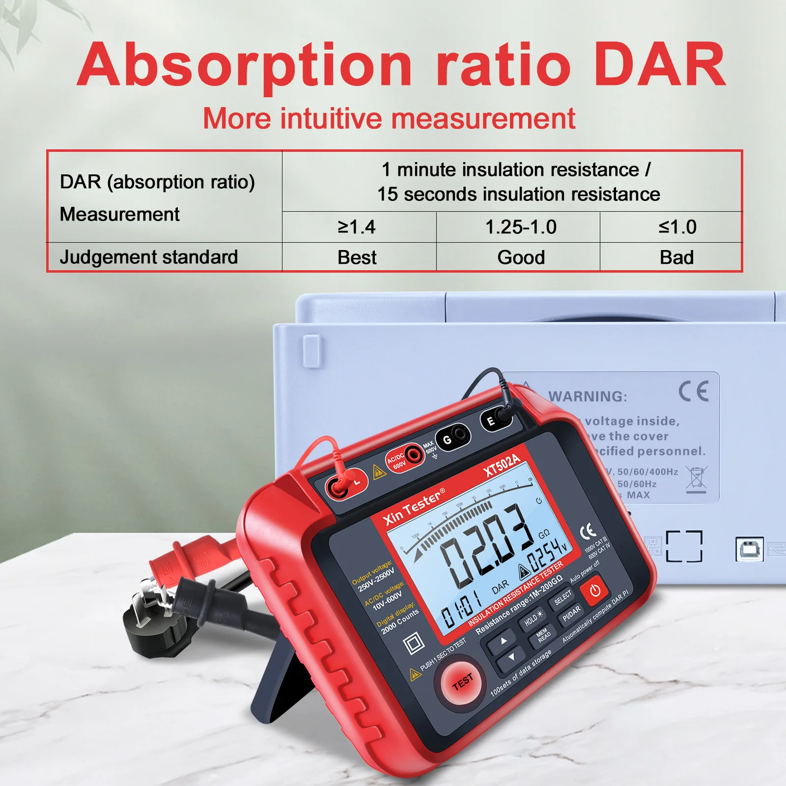 Xin Tester Digital Insulation Resistance Tester Auto range PI RCD Measurement Tester AC DC Voltmeter 10V-600V  XT501A 502A