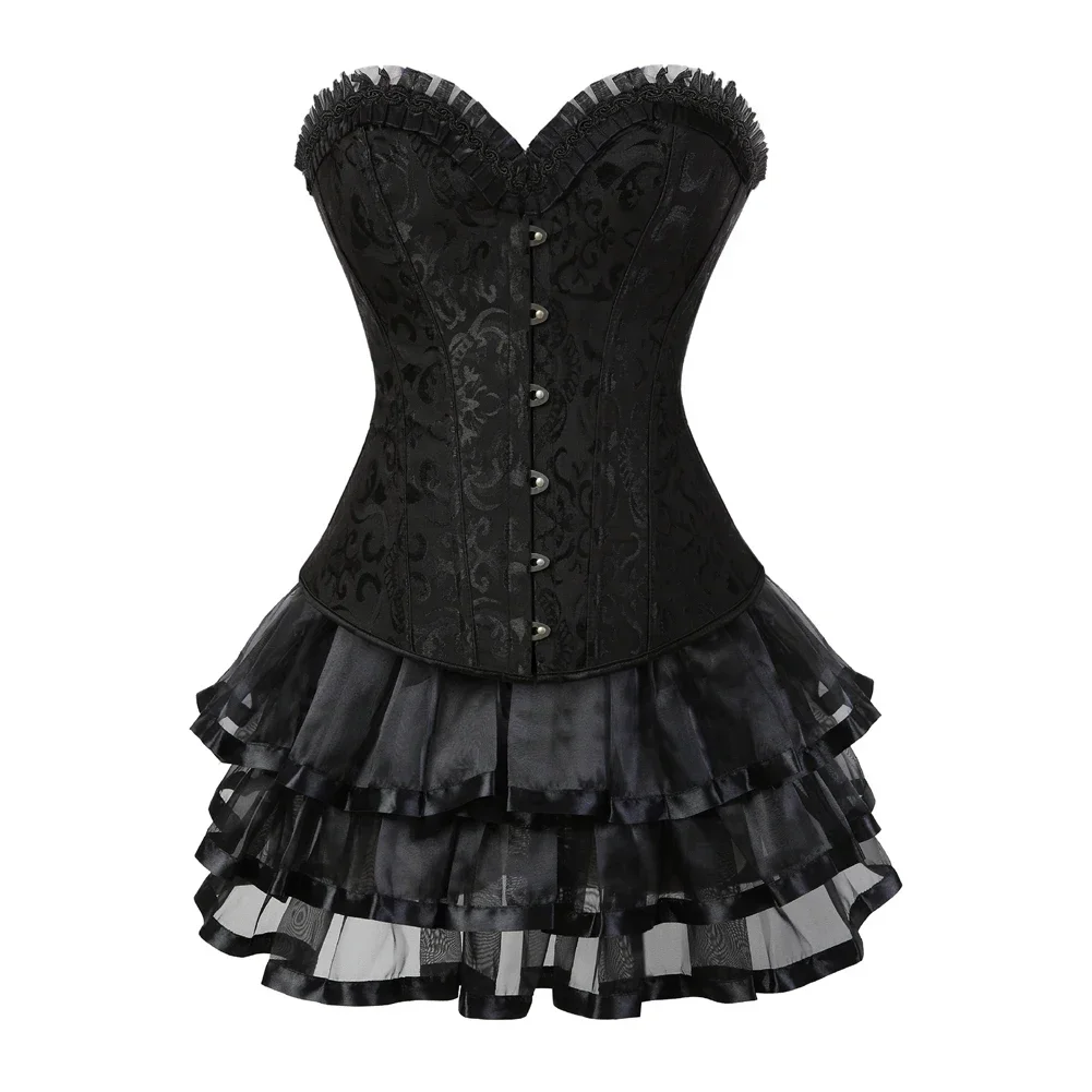 Women Corset Tutu Skirts Vintage Floral Bustier Overbust Sexy Corsets Skirt Plus Size Fashion Costume Performance Outfit