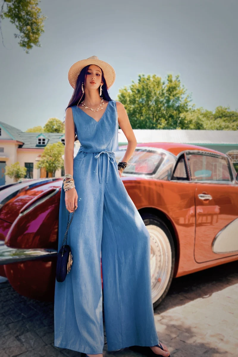 

Summer Jeans Tank Women's Top Vest Spaghetti Strap+Wide-Leg Pants Separately Camisole Bohemian Y2K 2025 New DABUWAWA DM2BVS007