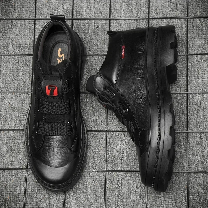 

High End Brand Men's Genuine Leather Shoes Winter Cotton Shoes Men's High Top Shoes Wear-resistant Workwear Boots Casual Boots