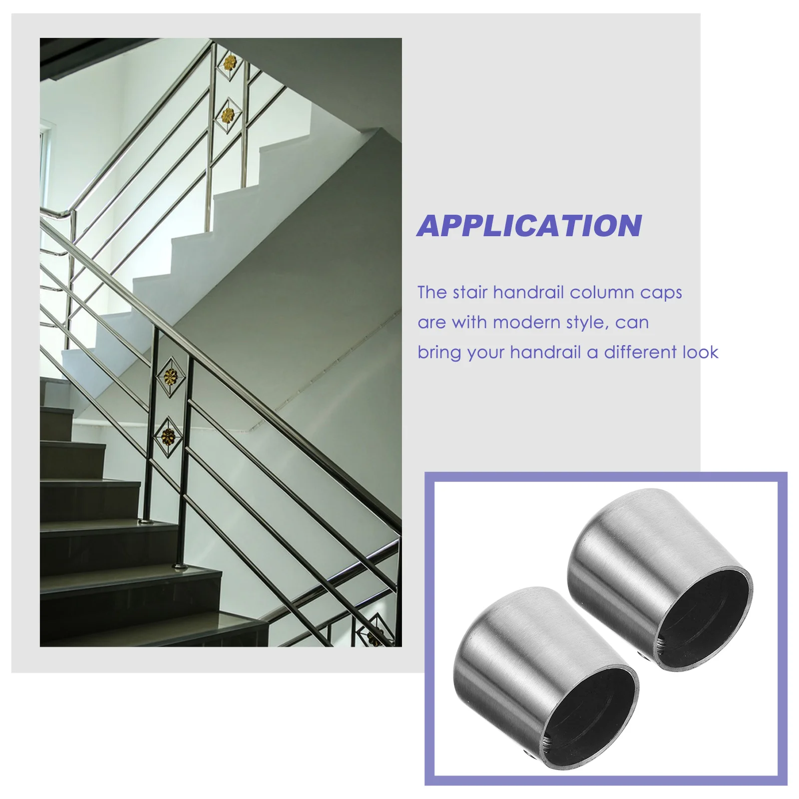 2 Pcs Round Pipe Stairway Railing Caps Metal Handrail Plugs for