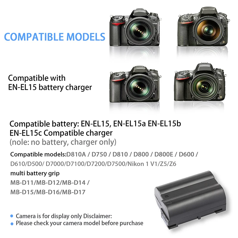 KUTOU MH-25 Battery Charger for EN-EL15 EN-EL15a EN-EL15b Battery for Nikon D500 D600 D750 D800 D850 D7000 Coolpix Z5 Z6 Z6 V1