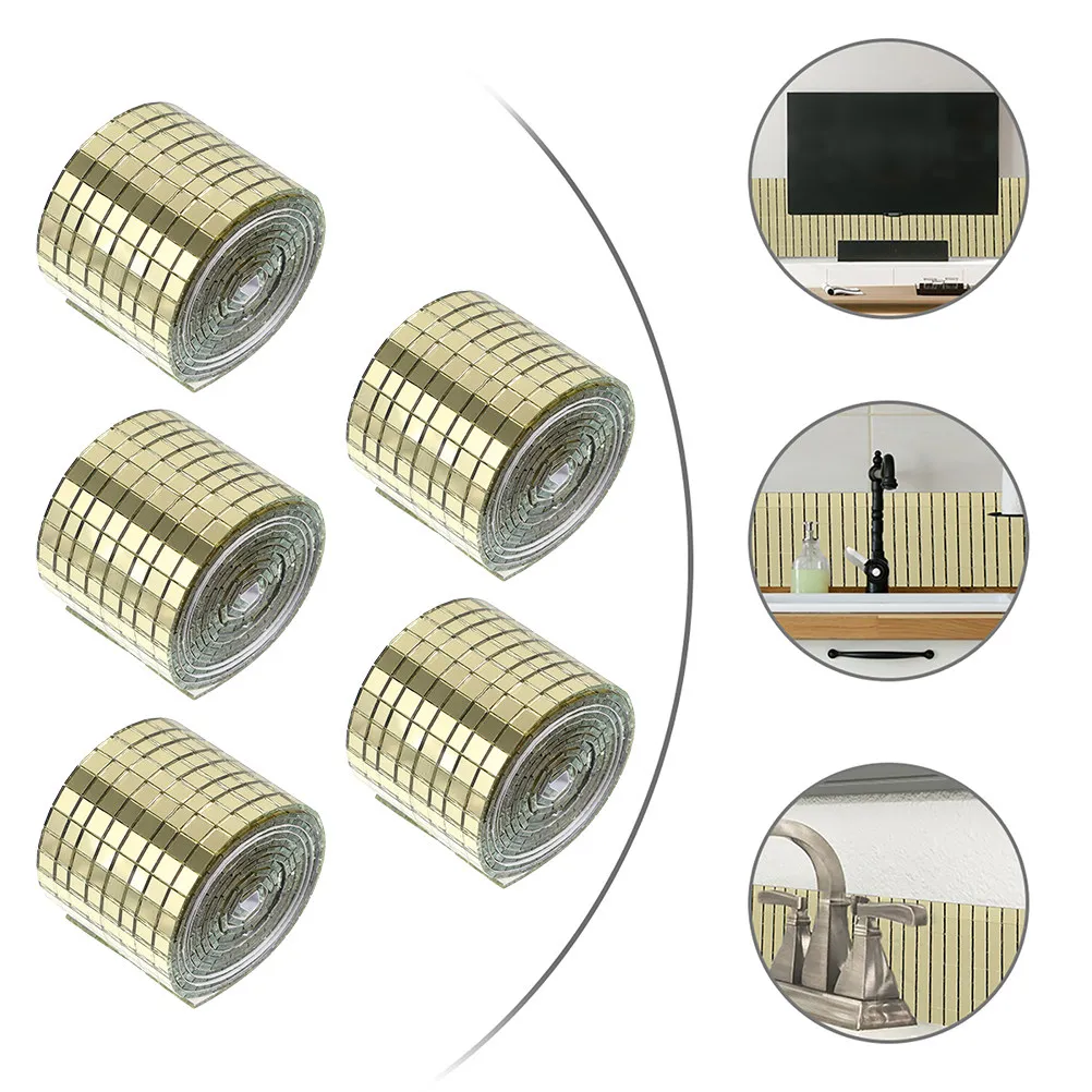 

5 Rolls Easy Apply Waterproof Mini Square Glass Mirror Mosaic Wall Sticker DIY Decorative Sticker for Kitchen Bathroom Bar
