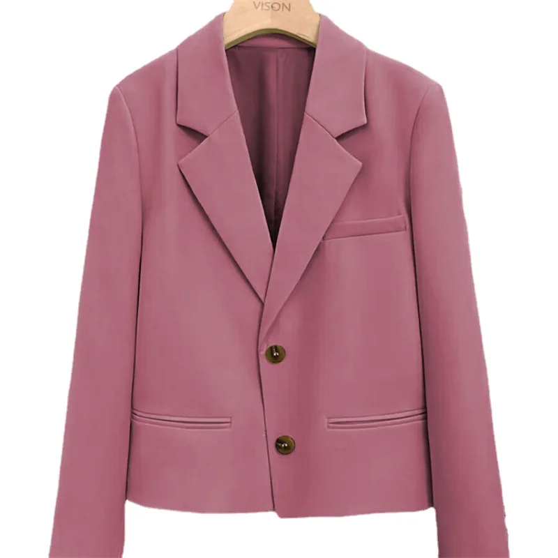 

Women Chic Office Lady Single Breasted Short Blazer Vintage Coat Fashion Notched Collar Long Sleeve Ladies Outerwear Stylish Top