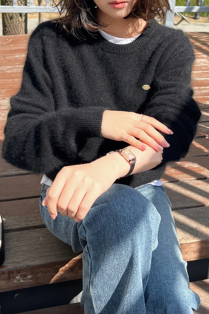 Damen-Pullover mit langen Ärmeln, 100 % Kaschmir, O-Ausschnitt, Strickpullover, hochwertiges Basic-Top für Frühlings- und Herbstmode