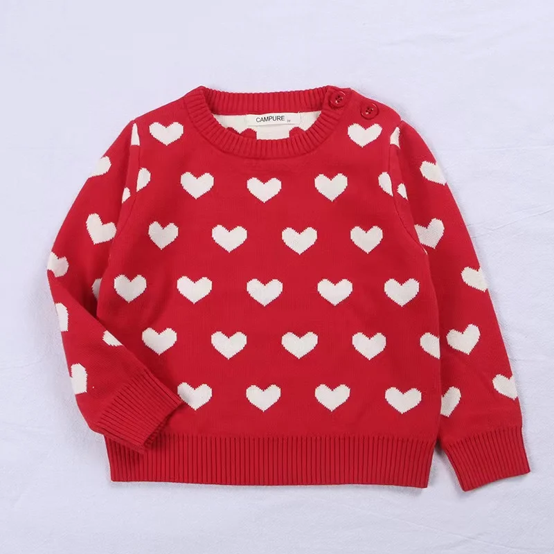 

Autumn New Family Knitwer Baby Girl Baby Clothing Pink Heart-Shaped Large O-Neck Knitted Jacket Cute Sweater