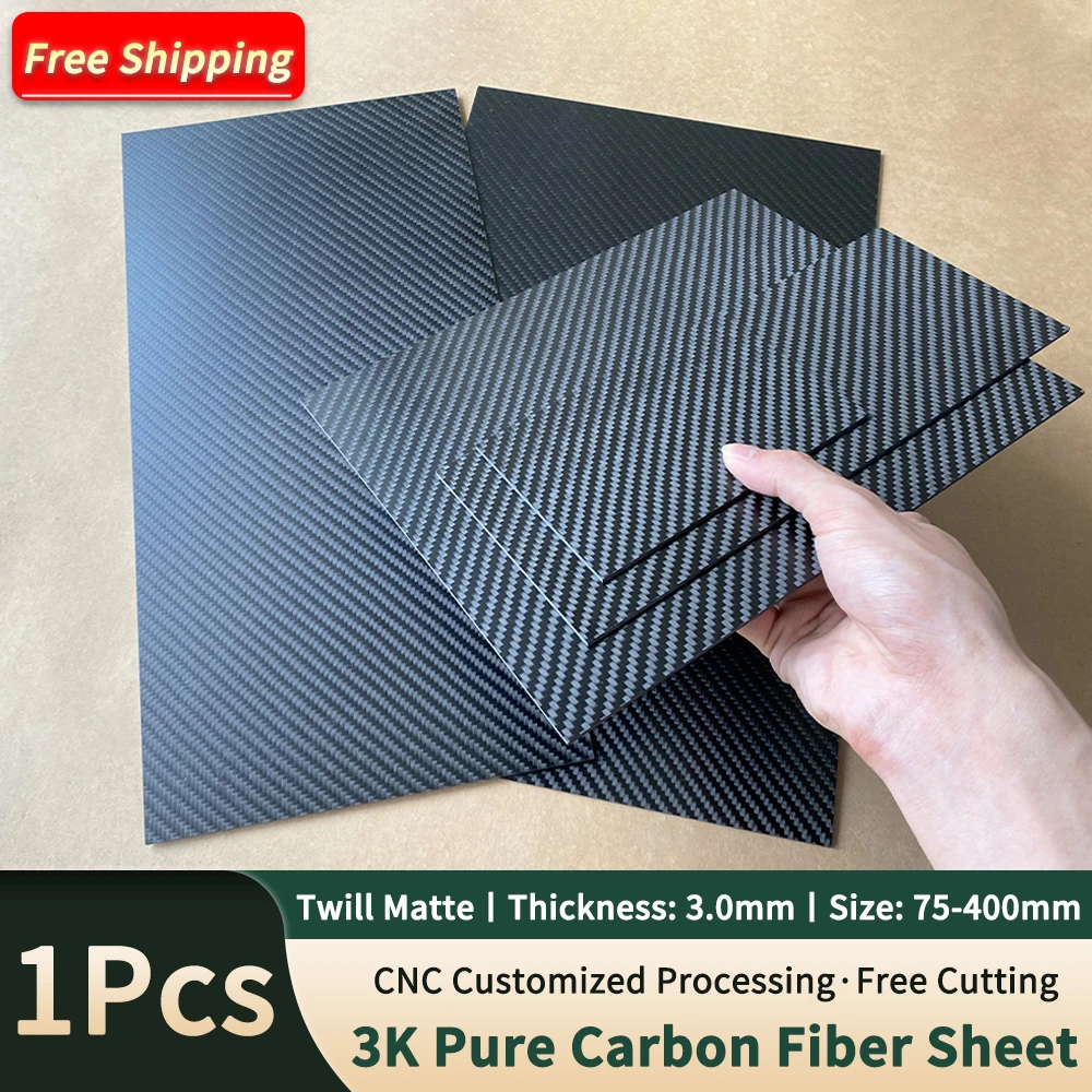 1Pcs Thickness 3mm 3K Twill Matte Carbon Fiber Board Size 75-400mm High Strength Pure Carbon Fiber Corrosion Resistant Material