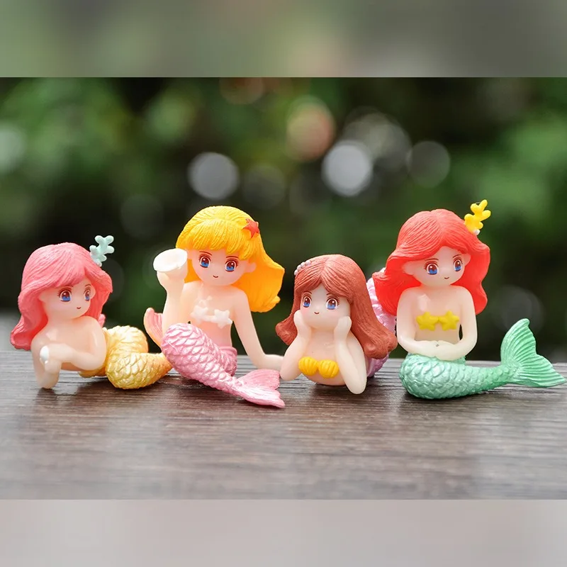 

4pcs Disney The Little Mermaid Dolls Decoration Anime Action Figure Q Figurals Car Desk Decoration Model Children Birthday Gifts