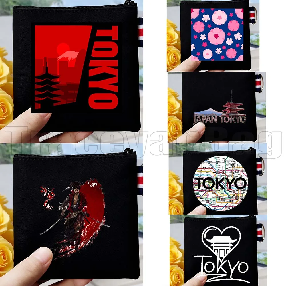 Monedero de Lona con Diseño de la Torre de Tokio, Monte Fuji, Estilo Japonés, Metro de Osaka, Ola de Kanagawa, Flor de Cerezo, Sakura, Estuche para Llaves, Bolsa, Cartera