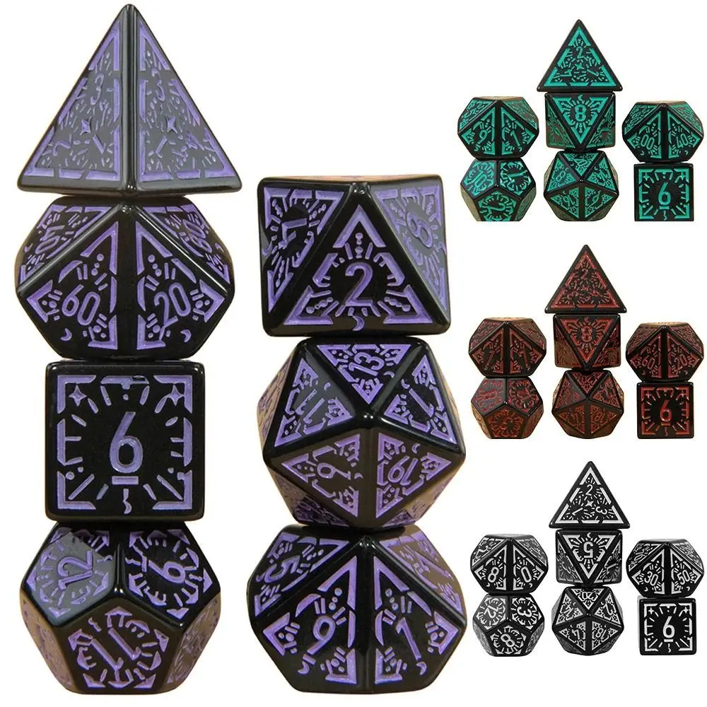 7Pcs/Set DND Carving Pattern Dice RPG Polyhedral Dice Set for Boardgame As Gift Game Dices Entertainment Accessories