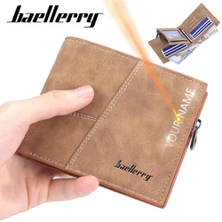 Baellerry New Men Short Wallets High Quality Card Holder Name Engraving  Male Purses Small Coin Pocket Zipper Wallet For Man