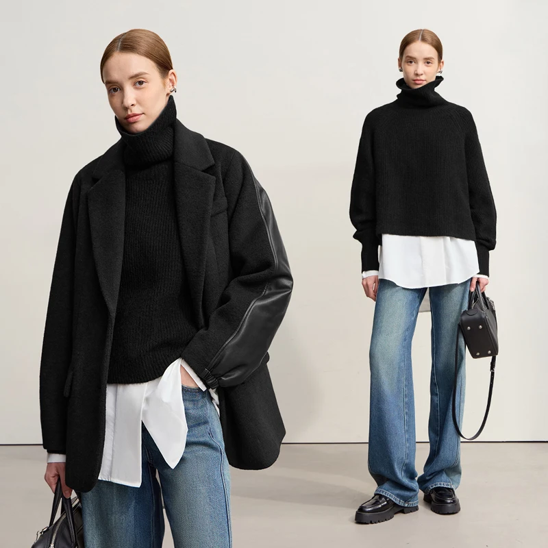 Amii タートルネックセーター女性のためのルーズ多用途暖かいルーズスリーブトップ 2025 冬の新しいプルオーバーショートセーター女性 12554056