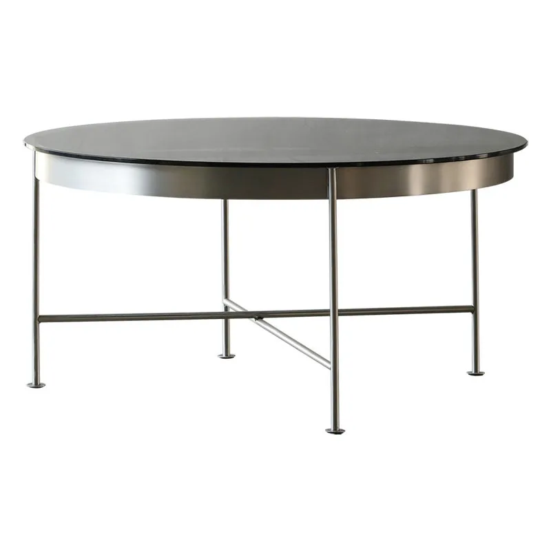 Nordic light luxury stainless steel round coffee table tempered glass simple size coffee table
