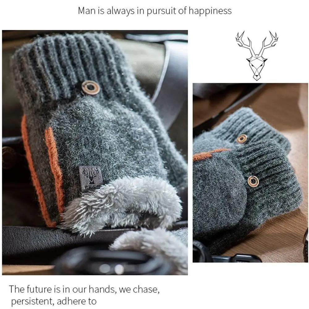 Fashion Autumn Winter Warm Gloves Thickened Cold Proof Half Finger Gloves Exposed Finger Writing Touch Screen Gloves