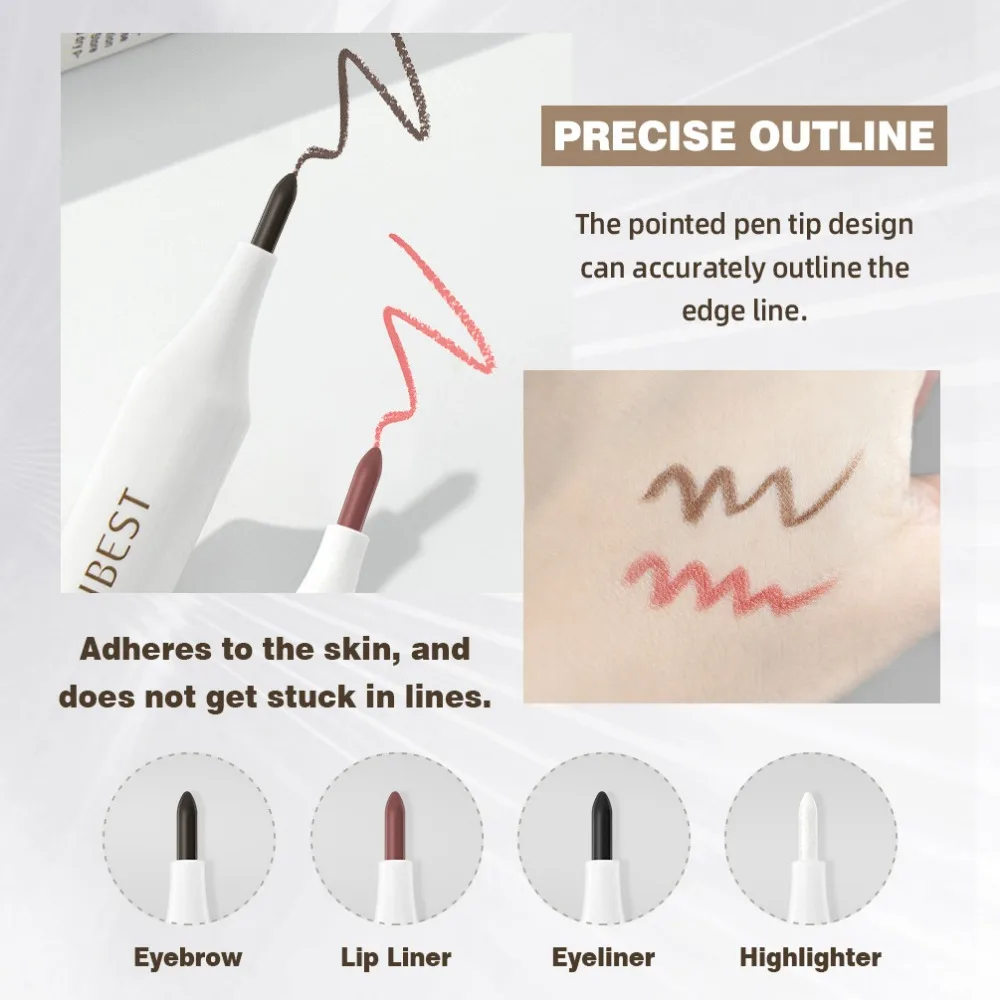 Pluma de maquillaje multifunción 4 en 1, delineador de labios, resaltador, sombra de ojos, lápiz de cejas, juego de 4 colores, bolígrafo de maquillaje, herramientas cosméticas