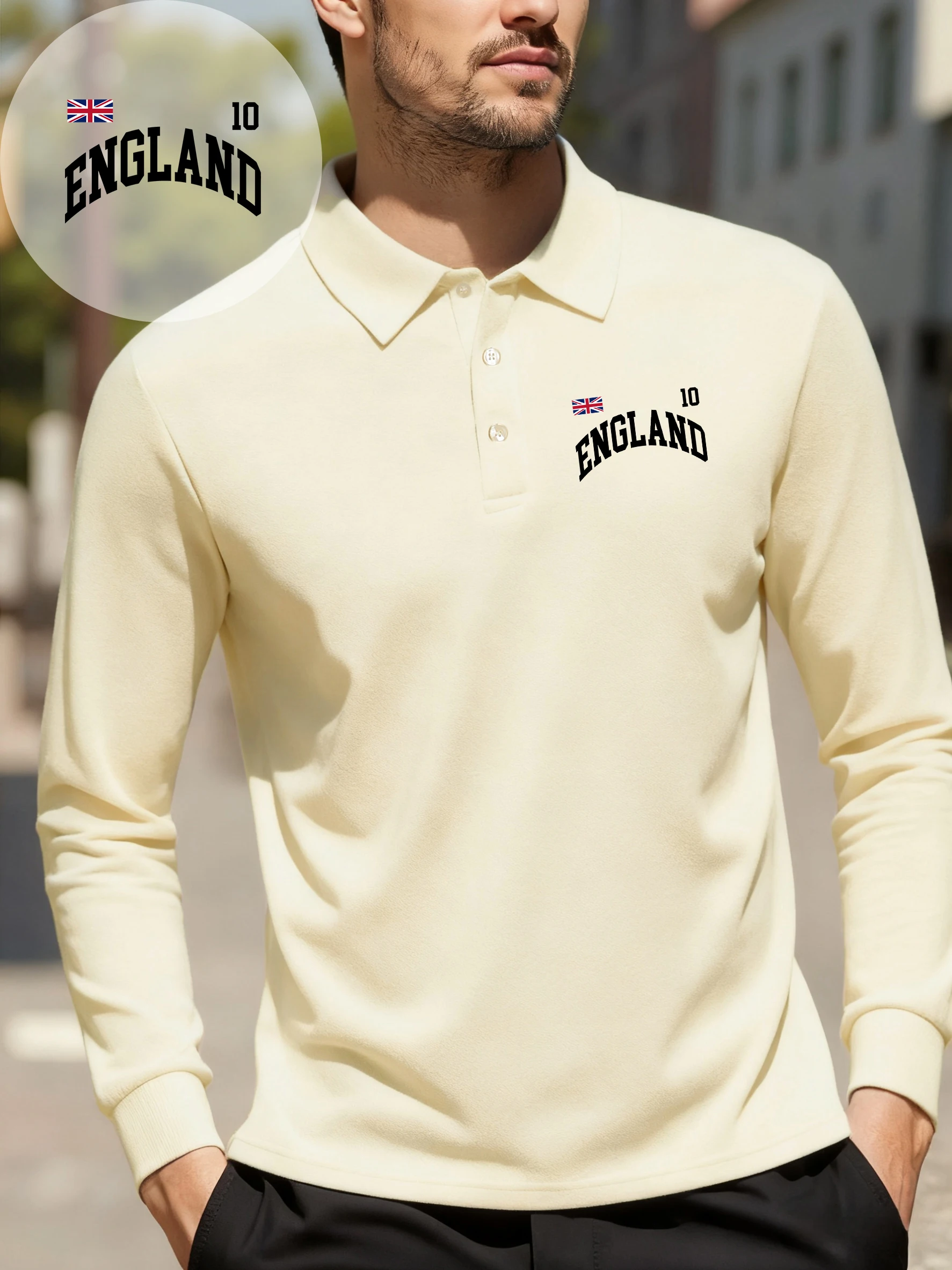 England Brief Uk Gedruckt Revers Polo Shirt Männliche Mode All-Match Shirts Herbst Business Langarm Weiche Unisex Sportwear