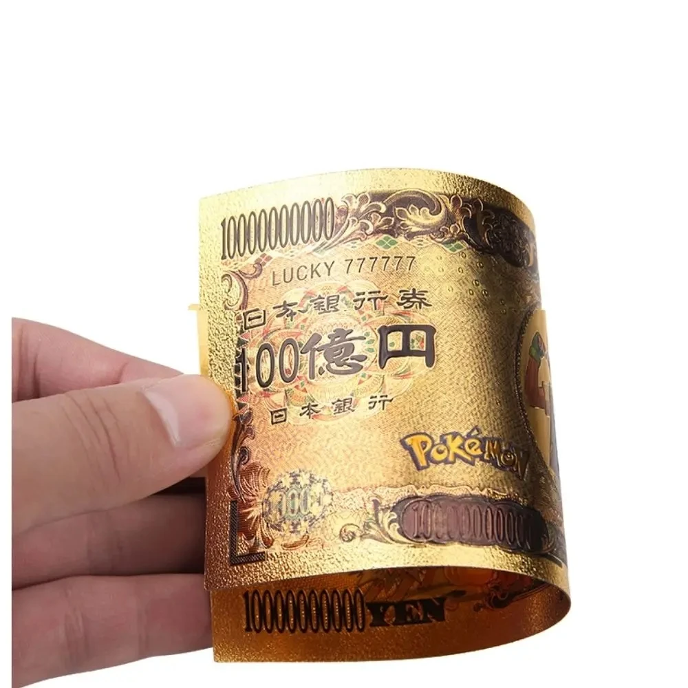 7-20pcs Pokemon CARDS Pikachu Pokeball gold banknote 10000 Yen Gold plastic Banknote for classic childhood memory Collection