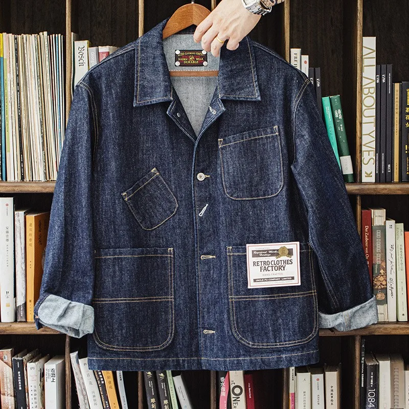 

Мужская джинсовая куртка Maden Workwear в американском ретро-стиле с воротником, четырьмя и множеством карманов, для осени и весны