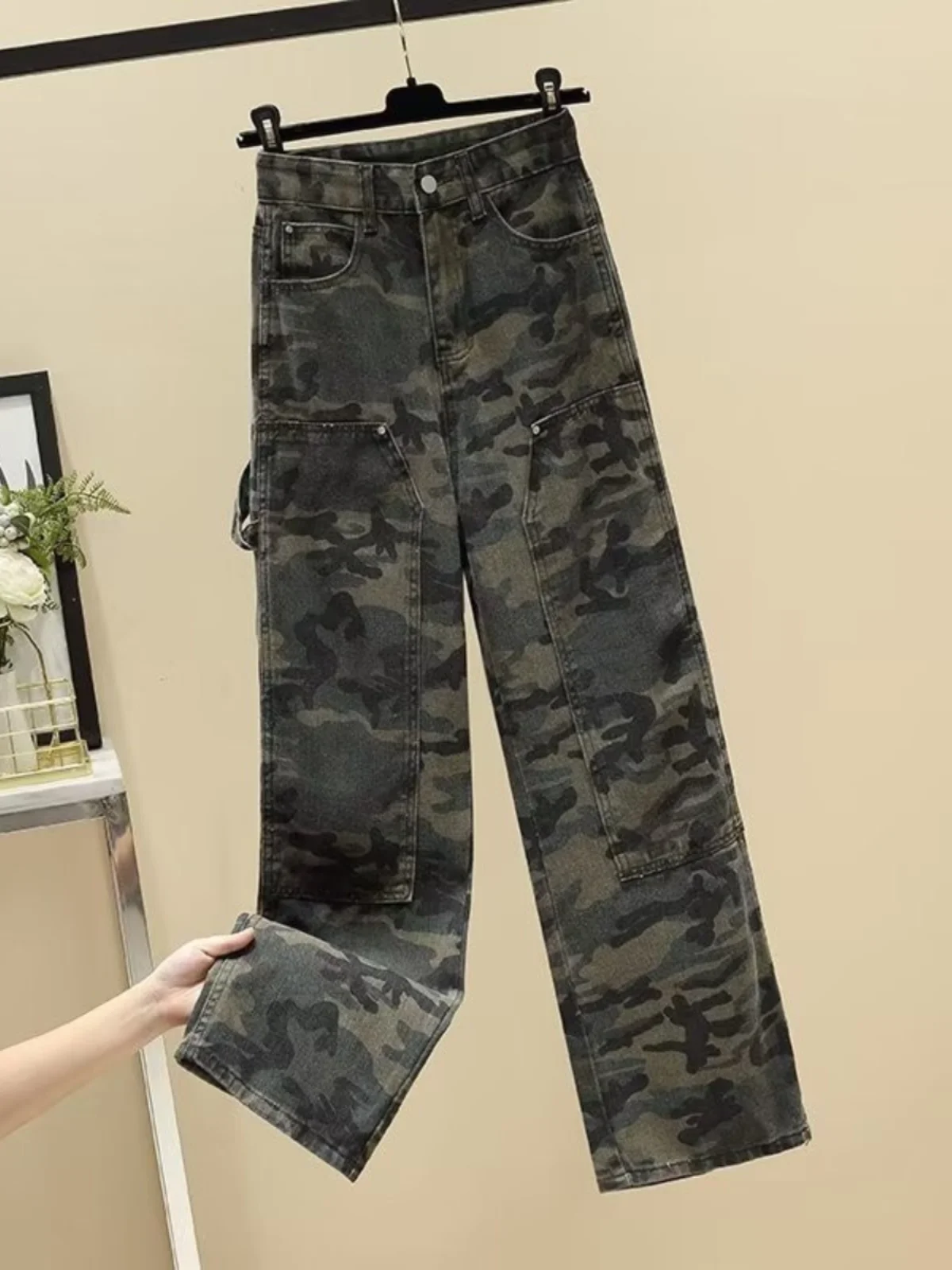 

Camouflage Workwear Jeans Men's Spring Autumn High Street Trend Loose Straight American Vibe Wide Leg Long Pants
