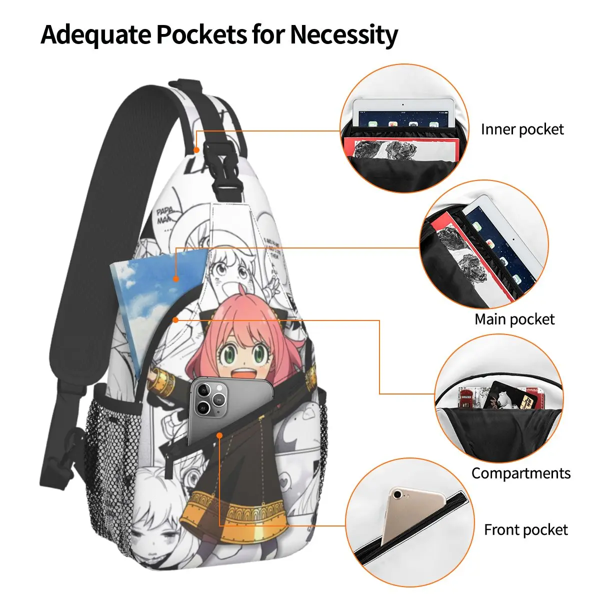 Spy X Family Crossbody Sling Bags Small Chest Bag Anime Anya Forger Shoulder Backpack Daypack for Hiking Travel Biking Satchel