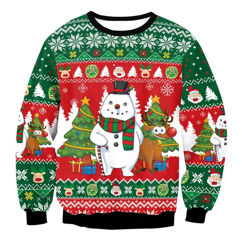 Beautiful Christmas Pattern Sweatshirts For Men Festival 3D Printed Pullover Autumn Loose Hoodies Long Sleeves Round Neck Tops