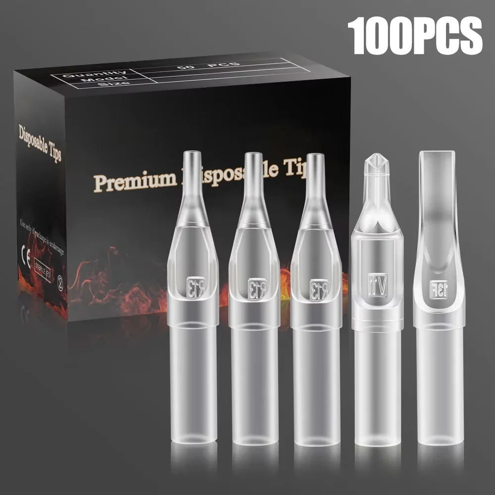 Lot de 50 embouts longs blancs en plastique pour tatouage, taille 3/5/7/9/11/14RT