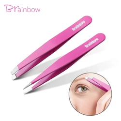 Brainbow Slant Pointed Professional Eyebrow Tweezers Antistatic Eyelash Tweezer for False Eyelash Extension Eyebrow Removal Tool